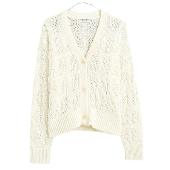 Madewell Open Cable-Stitch Cardigan Sweater - Bright Ivory Size M - Picture 1 of 9